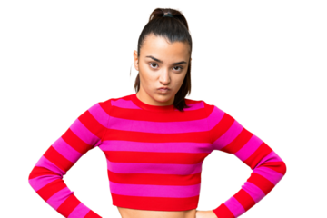 Young beauty woman over isolated chroma key background angry