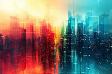 Wall murals Watercolor painting skyscraper Abstract city building skyline metropolitan area in contemporary color style and futuristic effects. Real estate and property development. Innovative architecture and engineering concept.