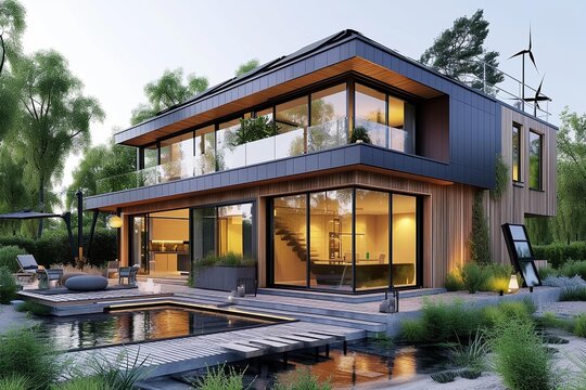 A clean energy-powered smart home with renewable energy sources .AI Generate