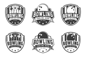 Obraz premium vector set of bowling badge logos, emblems set collection and design elements, monochrome style bowling logo