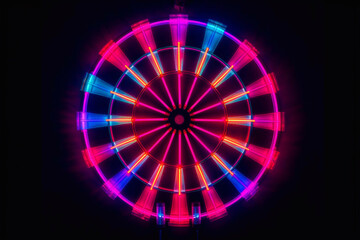 Darts with a neon effect. Hit the target exactly. Business strategy and tactics. Success and achievements.