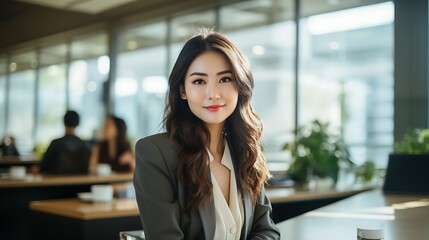 Obraz premium portrait of young asian businesswoman looking at camera in office