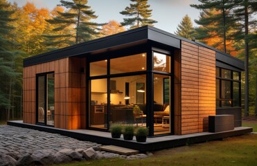Small house featuring sleek black metal siding creating a modern and stylish exterior look, tiny homes picture