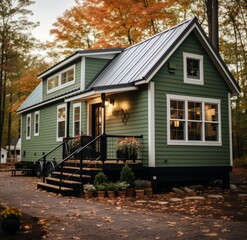 Small house sits in driveway, tiny homes image