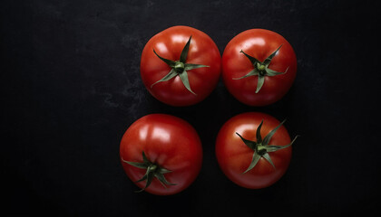 top view of tomato with empty space, on a black background