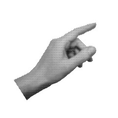 Halftone woman hand pointing. Collage element for posters, banner, social media