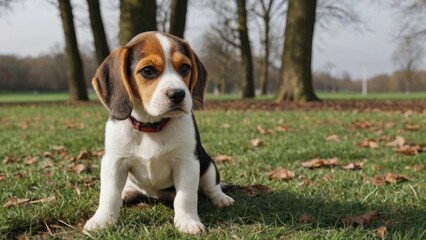 Tricolor beagle dog in the park