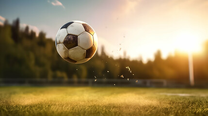 Intense soccer ball in sunny day.