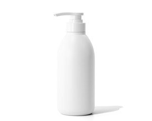 Blank White Plastic Cosmetic Shampoo Bottle Packaging With Pump Isolated On Transparent Background, Prepared For Mockup, 3D Render.