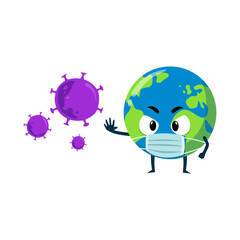 Earth character wear face mask to stay away from virus concept illustration
