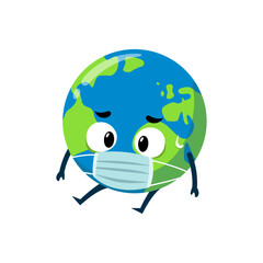 Earth character wear face mask to prevent virus concept illustration
