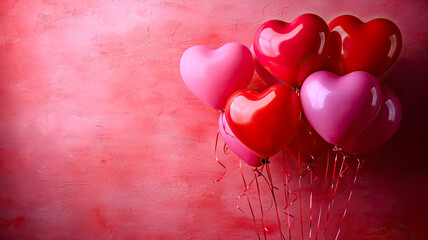 Valentine's Day Love Celebration: Romantic Pink and Red Heart Balloons, Metallic Shimmer for Gift Shops & Events - Ai Generated