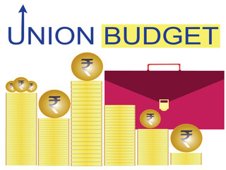 Indian Union Budget, India economy, finance icon, Indian rupee coin .
