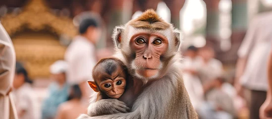 Fotobehang Mother with baby monkey © SULAIMAN