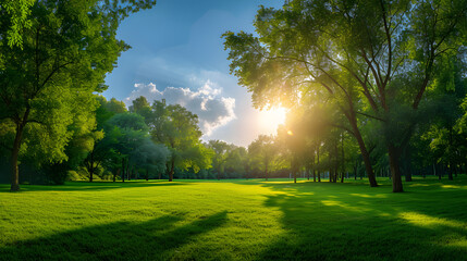 Fototapeta na wymiar beautiful sunny summer park in summer with trees