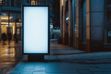 Vertical advertising stand in the street. Blank white street billboard poster lightbox stand Mockup.
