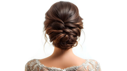 beauty wedding hairstyle rear view isolated on white   - obrazy, fototapety, plakaty
