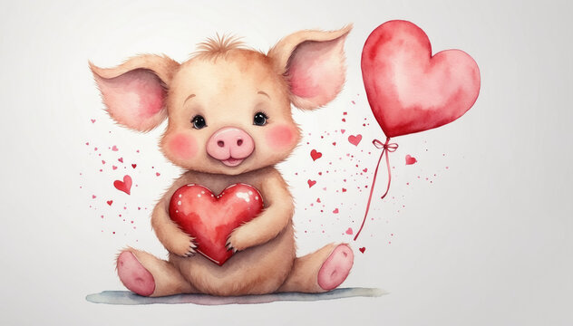 Watercolor cute fluffy cuddly piglet. AI generated