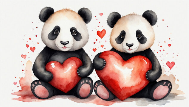 Watercolor cute fluffy cuddly panda. AI generated