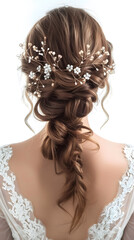 beauty wedding hairstyle rear view isolated on white  
