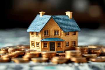 Fototapeta na wymiar house on a lot of coins, saving money for buy house concept