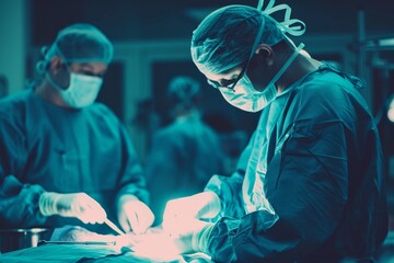 A veterinarian performing a surgery on an animal, wearing surgical scrubs, in a sterile and advanced operating room Created Using veterinarian, surgery, animal, surgical scrubs, operating room