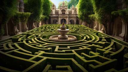 Naklejka premium Aerial view a natural labyrinth in the garden