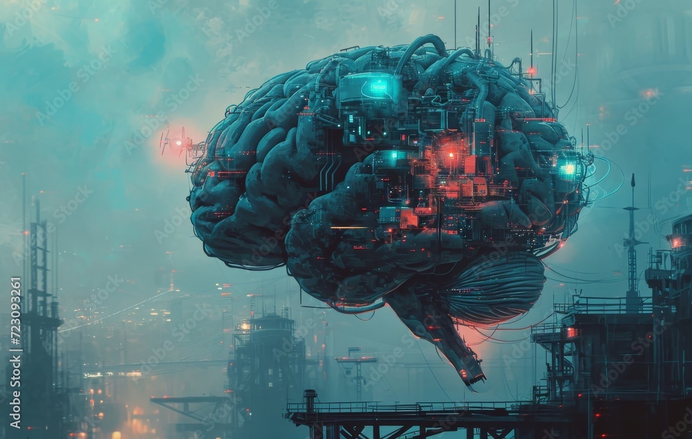 Poster an image of a human brain showing the robot