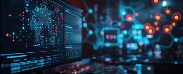 Obraz premium Futuristic digital technology smartphone with biometric screen. AI generated