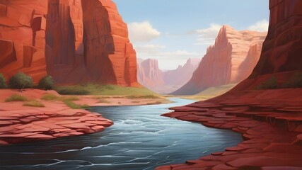 Grand canyon with a river illustration landscape