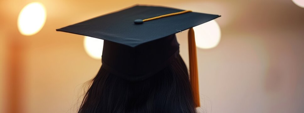 A close-up of a black academic graduation cap with a vibrant yellow tassel positioned to the side, set against a softly blurred background, symbolizing achievement and the completion of educational mi