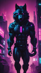 Halloween night has a big werewolf in the forest and spooky silhouettes.