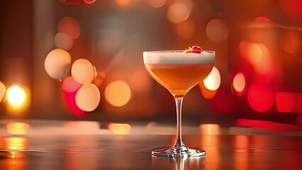 Colorful cocktail in glass bokeh light background or Glasses of cocktails on bar background.Party club entertainment. Mixed light. Refreshing cocktail against a bokeh bar light. Copy space