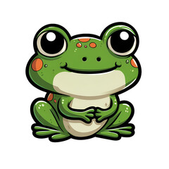 Green frog cartoon sticker, artificial intelligence