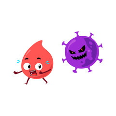 Corona virus attacking bloods mascot character. 2019-ncov Infect human blood, Covid-19 attack on bloods.