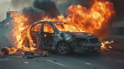 Car collides with a pillar fire until the fire incident.