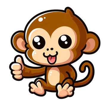Sticker with the image of cartoon fun a monkey