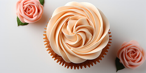 Vanilla cream cupcake isolated on white background