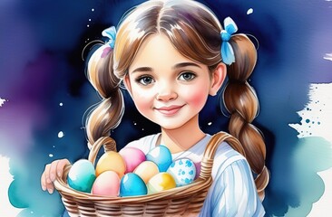 cute girl with a basket of easter eggs