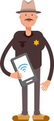 Sheriff Character Holding Smartphone
