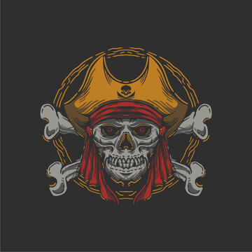 pirates skull illustration vector image. hand drawn skull illustration for t shirt and apparel