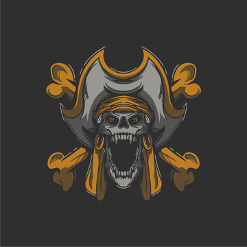 pirates skull flag design illustration vector image. hand drawn skull illustration for t shirt and apparel