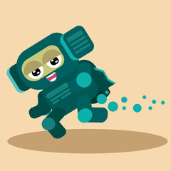 cute robot on his space race,vector flat illustration