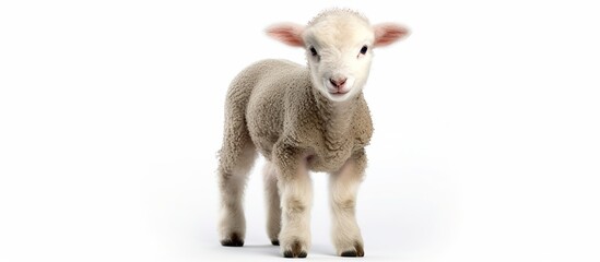 Cut out of young sheep lamb isolated on white background looking at camera.