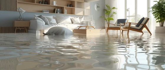 Foto op Aluminium Home floor submerged in water, highlighting water damage and potential issues © David