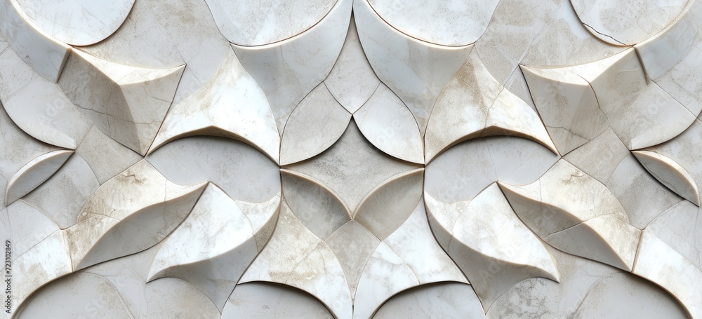 Poster intricate geometric design adorning the wall, formed from multiple interconnected components.