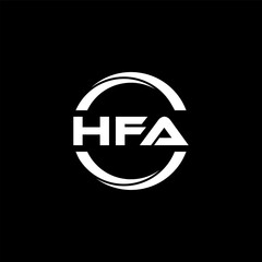 HFA letter logo design with black background in illustrator, cube logo, vector logo, modern alphabet font overlap style. calligraphy designs for logo, Poster, Invitation, etc.