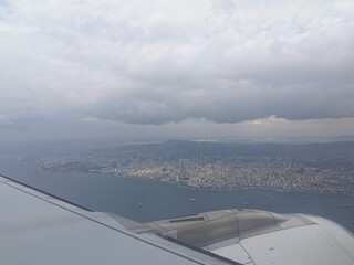 The view from the plane from the window of the plane. A view from the plane.