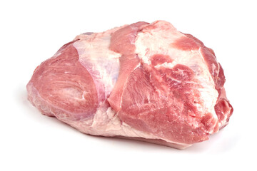 Raw pork ham meat, isolated on white background.