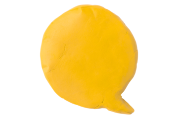 Yellow speech bubble plasticine isolated on transparent background.